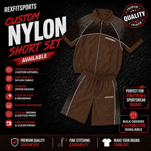 REXFIT <b>SPORTS</b> 2026 Custom Unisex Brown Nylon Short Sleeve Zip <b>Jacket</b> and Shorts Set Dotted Print Streetwear Private Label - Product Image 1
