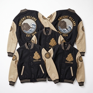 Custom Varsity Jacket Maker <b>Dark</b> <b>Green</b> <b>Wool</b> Body Cream Leather Sleeve Coastal Shoreline Tidal Stones Embroidery Letterman <b>Coat</b> - Product Image 5
