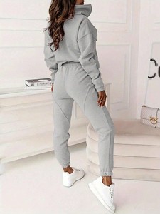 Conjunto de sudadera con cuello alto y pantalón, sudaderas con capucha personalizadas con cremallera frontal y ribete, chándal de invierno para mujer al por mayor, Athleisure de fábrica - Product Image 5