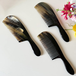 Ensemble peigne démêlant à dents fines et brosse, vente flash, prix fabricant, peignes en corne naturelle - Product Image 2