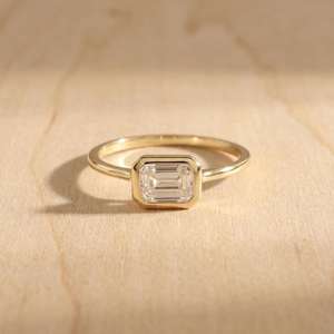 Good Price Lab Grown Diamond Emerald Cut Solitaire Engagement Wedding <b>Ring</b> <b>Plain</b> Band Solid Gold IGI Certified Women's Bridal - Product Image 6