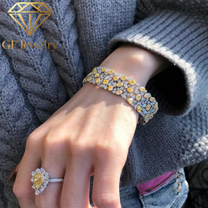 Bracelet tennis Art Déco en or blanc 14 carats pour femme GF Jewelry, avec diamants de laboratoire jaunes fantaisie de formes variées, bijoux vintage - Product Image 5