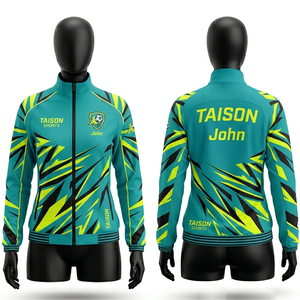Chaqueta de Fútbol para Mujer, Premium, 220 GSM, Poliéster Interlock, Tejido Transpirable, Diseño de Paneles en Verde Azulado, Amarillo Neón y Negro, Cierre Completo - Product Image 6