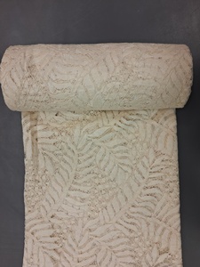 Wholesale Factory Premium Cream <b>Net</b> <b>Fabric</b> with Leaf Pattern-All Over Fern & Palm Motif Stretch Lace Material for Designer Dress - Product Image 6