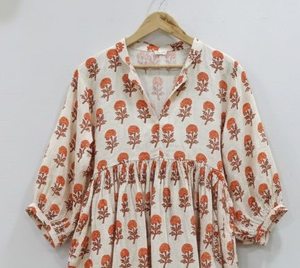 Vestido Midi Bohemio Formal para Mujer, Cuello en V, Cierre con Cordones, Ecológico, 100% Algodón, Estampado Floral, Hecho a Mano, Tie Dye, Natural, Simple - Product Image 5