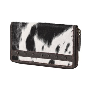 Black Cowhide Clutch Wallet With Rhinestone Embroidery RFID Wallet - Product Image 3