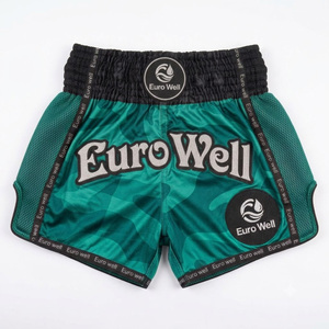 Custom Embroidered Front Logo Knee Length Mid Waist Muay Thai Shorts Flexible Side Split <b>Mens</b> Kickboxing <b>Trunks</b> Sports Gear - Product Image 3