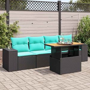 Set di divani da giardino in polyrattan nero da 5 pezzi con cuscini, eleganti mobili da esterno - Product Image 1