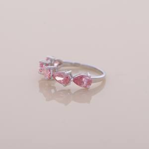 IGI Certified Three Stone Pink Diamond Band Ring In <b>Solid</b> 925 Sterling <b>Silver</b> with Pear Cuts - Product Image 6