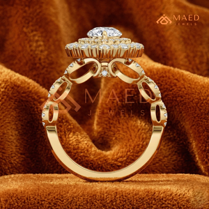 Bague de fiançailles en or jaune 14K 18K de haute qualité avec double halo de diamants en forme de poire et diamant en forme de goutte de larme cultivé en laboratoire - Product Image 3