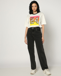 เสื้อยืดครอปผ้าฝ้ายพิมพ์ลายหมายเลข 24 คอกลม แขนสั้น สไตล์ลำลอง ใส่สบาย ทรงหลวม สำหรับผู้หญิง ขายแล้ว - Product Image 1