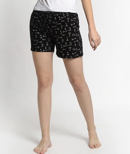 Women's Printed Navy Blue Shorts With Coffee Cup Pattern <b>Elastic</b> Waist Knitted Cotton Casual Regular Fit - Product Image 2