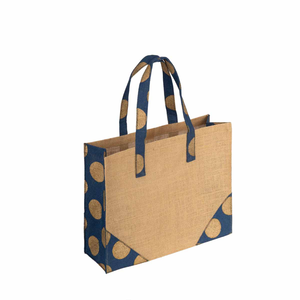 Jute Shopping <b>Bag</b> <b>Medium</b> <b>Size</b> Dot Pattern Top Handle Groceries Hand Length Handle - Product Image 1