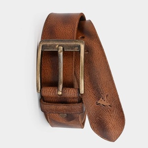 Cinturón casual de cuero para hombre con diseño pintado a mano en color marrón y hebilla de latón antiguo sólido. - Product Image 6