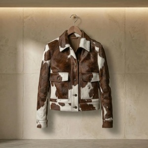 Customized Biker Style Vintage Cowhide <b>Leather</b> Bomber <b>Jacket</b> – Women's Hair-On Hide Western Style Coat - Product Image 3