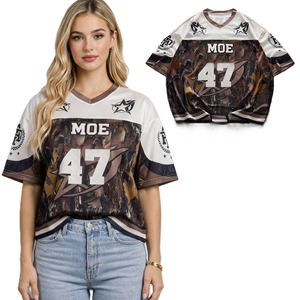 Camiseta de fútbol americano de malla para mujer, oversize, camuflaje, cuello en V, transpirable, de poliéster, estilo urbano, fabricación personalizada, suministro. - Product Image 1