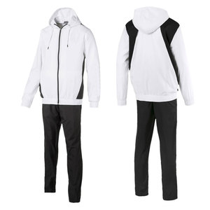 Ensemble de survêtement pour homme blanc et noir, couleur unie, manches longues, fermeture éclair sur le devant, poches latérales, respirant, tenue de sport, survêtement en vente - Product Image 1