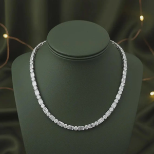 Collar de tenis de moissanita de lujo, estilo hip hop, con incrustaciones de circonitas, cadena de corte baguette y redondo, acabado en plata de ley, unisex - Product Image 2