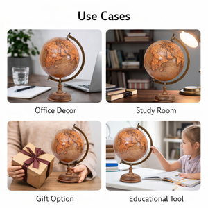 Grand globe terrestre décoratif en métal |   Support noir durable avec carte de couleurs détaillée |   Idéal pour l'école, les études à domicile et la présentation sur table de bureau - Product Image 2
