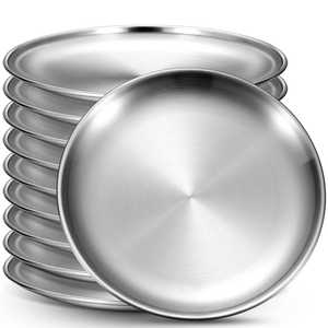 Juego de Platos Redondos de Acero Inoxidable de Grado Alimenticio Premium, Vajilla Reutilizable y Duradera para el Hogar, Restaurantes y Hoteles - Product Image 1