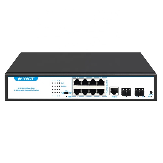 Optfocus 8+2 Uplink Port 10 Ports With 2 Sfp Gigabit Managed Poe Switch 48V for Cctv Security Ip Cameras Connect to Nvr