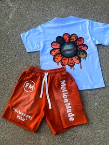 Conjunto de camiseta gráfica de manga corta y pantalones cortos con cita motivacional, conjunto transpirable de punto de algodón de verano estilo callejero para hombre - Product Image 3