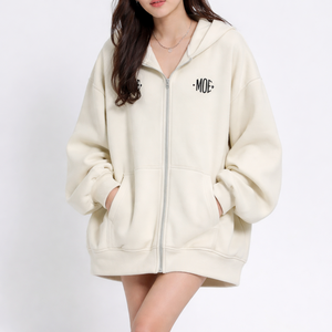 Sudaderas con Capucha Extra Grandes Estilo Coreano Personalizadas para Mujer con Detalle de Cinta en el Hombro Caído, Fabricante de Sudaderas con Capucha Personalizables - Product Image 1