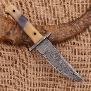 Damascus Steel Skinner <b>Knife</b> Drop Point Blade 0.6mm Thickness Wooden Handle Single Edge Outdoor Tool - Product Image 5