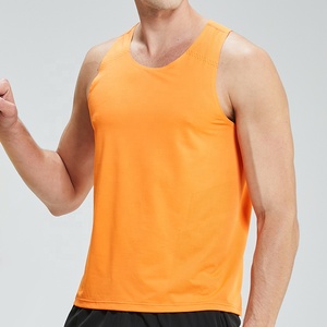 เสื้อกล้ามผู้ชายสีส้ม แห้งเร็ว คอกลม สีพื้น เรียบง่าย สวมใส่สบาย เหมาะสำหรับออกกำลังกาย ผลิตจากผ้าโพลีเอสเตอร์ถัก ไม่มีแขน - Product Image 2