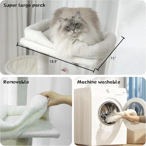 Grande griffoire pour chat en sisal blanc et MDF, arbre à chat multi-niveaux avec mobilier d'intérieur moderne pour animaux de compagnie et condo amovible - Product Image 3