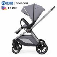 Poussette Bébé Haut de Gamme Luxe Bidirectionnelle en Alliage d'Aluminium Inclinable Pliable à Une Main avec Poignée Réglable à 4 Roues pour 0-3 Ans