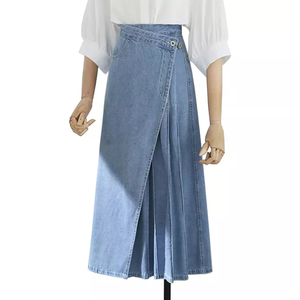 Fashion <b>Patchwork</b> Long Blue Jean <b>Skirts</b> for Women Denim Dresses Half Pleated <b>Skirt</b> Pure Color Denim <b>Skirt</b> With Accordion Pleats - Product Image 2