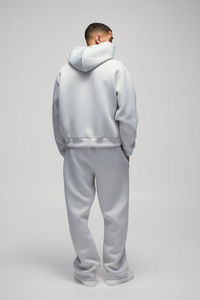 Ensemble de survêtement gris clair à capuche pour homme, en coton, décontracté, pantalon de jogging, manches longues, coupe ample, couleur unie, logo frontal, pour l'automne - Product Image 5