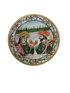 Plaque décorative murale en marbre blanc artisanal Nirmala Handicrafts, peinte à la main, motif Taj Mahal, art moghol, paon. - Product Image 2