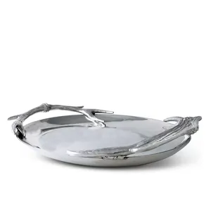 Plateau de service rond en aluminium fait main de qualité supérieure avec surface dorée brossée pour l'hôtellerie et les projets d'aménagement intérieur résidentiel, céramique - Product Image 2