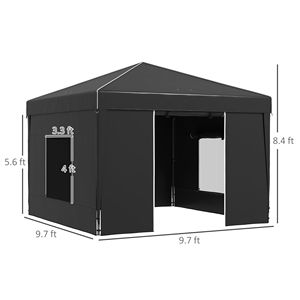 Gazebo Pop-up 3x3m con 2 Finestre in Rete, Tetto Riflettente, Riparo Istantaneo, Altezza Regolabile, Nero - Product Image 3