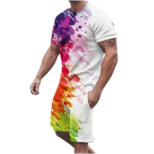 Hommes décontracté solide impression survêtement Gym Fitness 2 pièces ensemble d'entraînement séchage rapide été Sports de plein air pantalon chemise conception respirante - Product Image 6