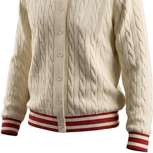 Dames gebreide cardigan met lange mouwen, crèmekleurig, contrastkleurige knopen, klassieke stijl, herfstkleding - Product Image 2
