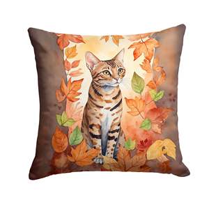 Ocicat Cat in Fall Leaves Decorative <b>Throw</b> Pillow Machine Washable <b>for</b> Indoor & Outdoor Use 18Hx18W <b>for</b> <b>Couch</b> Bed & Patio Decor - Product Image 1
