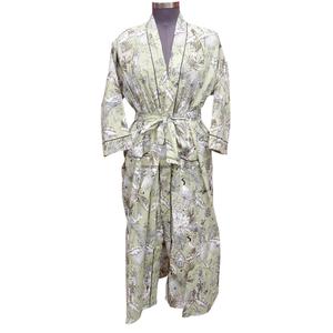 Bata Larga con Estampado Floral para Mujer, 100% Algodón, Cuello en V, Manga Larga, Suave, Informal, Transpirable, de Secado Rápido, Kimono de Verano con Cinturón - Product Image 1