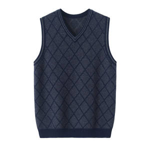 Gilet sans manches en tricot à motif Argyle pour homme, col en V, collection automne 2026, bleu foncé, vêtements en tricot pour homme, pulls - Product Image 6
