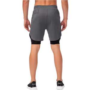 Shorts Bermuda Sportifs Homme à Séchage Rapide avec Logo Avant Uni, Poches et Taille à Cordon de Serrage, Gris Noir, en Spandex et Polyester Tricoté, Coupe Ajustée - Product Image 2