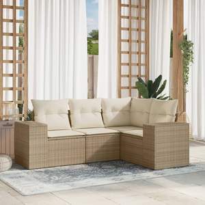 Conjunto de Sofá de Jardín de Ratán Sintético PE Beige con Estructura de Acero con Recubrimiento en Polvo, 100% Poliéster, Muebles Duraderos y Elegantes - Product Image 1