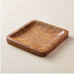 Plateau de service carré en bois, design minimaliste fait main, finition polie, en bois de manguier massif, vaisselle et assiettes - Product Image 4