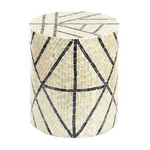 Natural Triangle Pattern Cylinder <b>Stools</b> Mother of Pearl Handcrafted Mosaic <b>Small</b> Side Table Living Room Bedroom Decor Use - Product Image 4