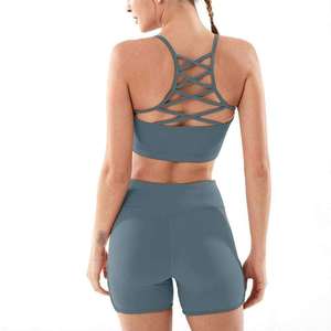 New Trendy Yoga Set Bra Shorts Custom Made 2-Piece Crop <b>Top</b> Shorts Stitch Anti-Bacterial Breathable Quick Dry Eco-Friendly - Product Image 3