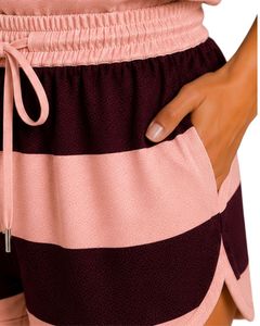 Conjunto de pijama de satén para mujer con rayas en color ciruela oscuro y rosa rubor, camiseta sin mangas con pantalones cortos de cintura elástica, conjunto de ropa de dormir de lujo - Product Image 5