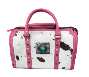 Sac à main de voyage de luxe en cuir véritable fait main pour femme, style western, avec doublure en polyester imprimé animal marron et fermeture éclair - Product Image 4