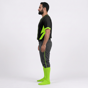 Ensemble uniforme de baseball pour hommes, noir et vert, manches courtes, fermeture à boutons, évacuation de l'humidité, vêtements toutes saisons - Product Image 3