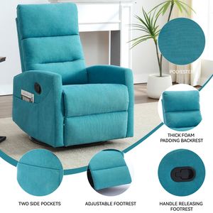 Poltrona Reclinabile Manuale in Tessuto Blu con Funzione Dondolo e Girevole per Soggiorno - Product Image 2